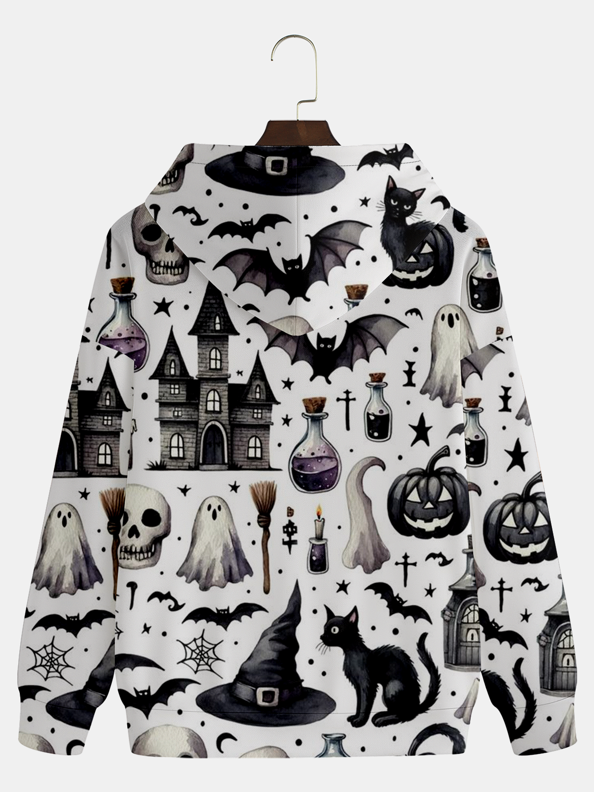 Halloween Witch Pumpkin Ghost Drawing Hoodie Sweatshirt