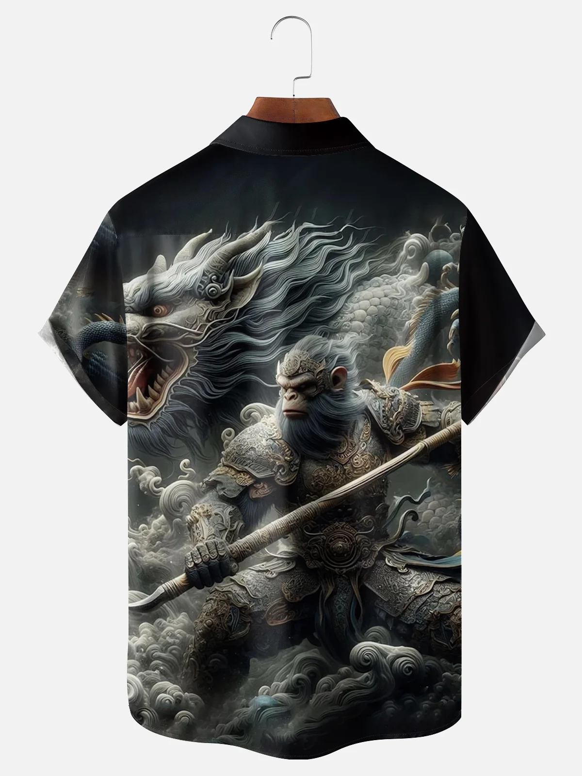 Moisture-wicking WUKONG and Dragon Chest Pocket Hawaiian Shirt