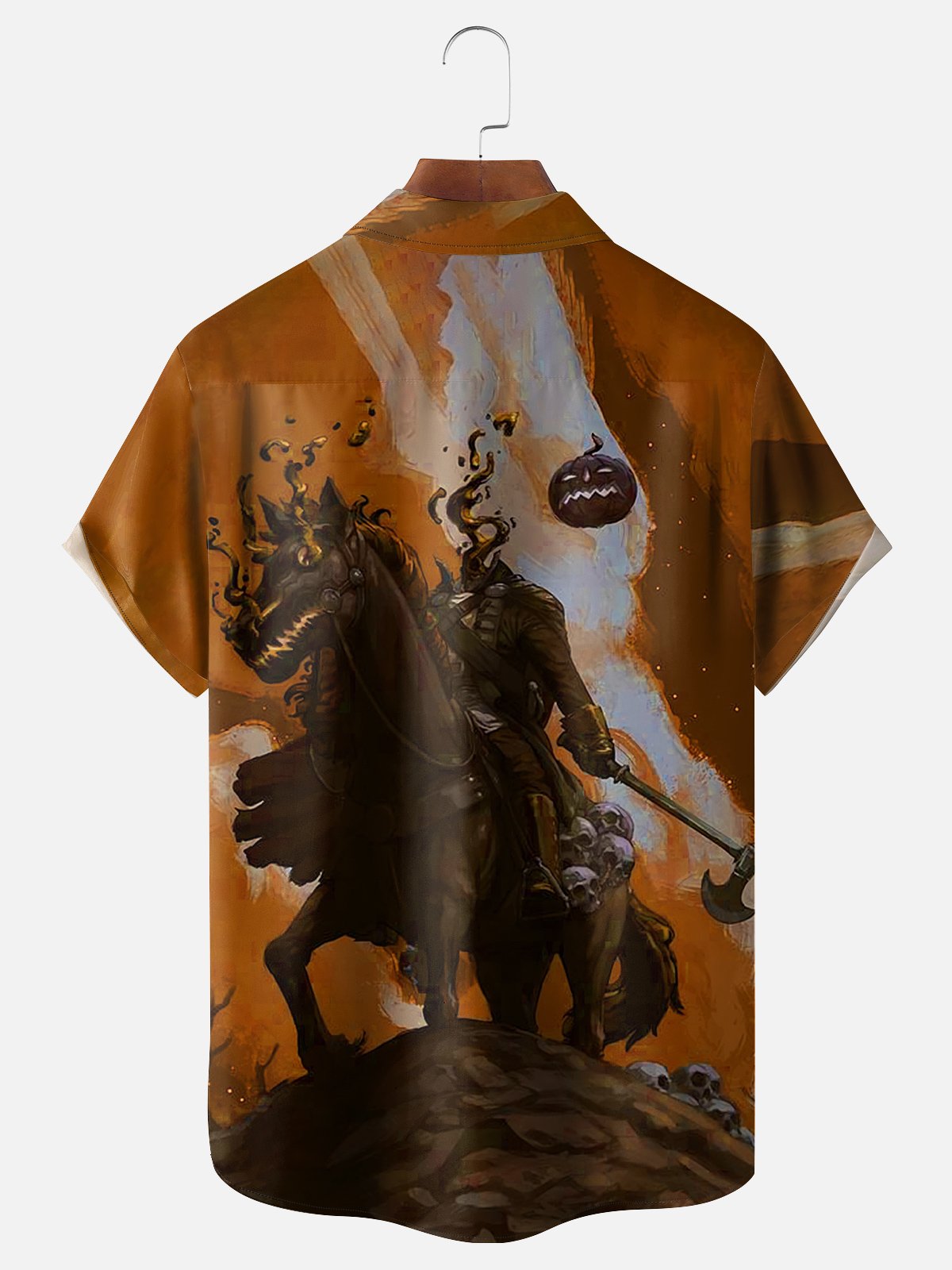 Moisture-wicking Halloween Headless Horseman Art Painting Chest Pocket Hawaiian Shirt