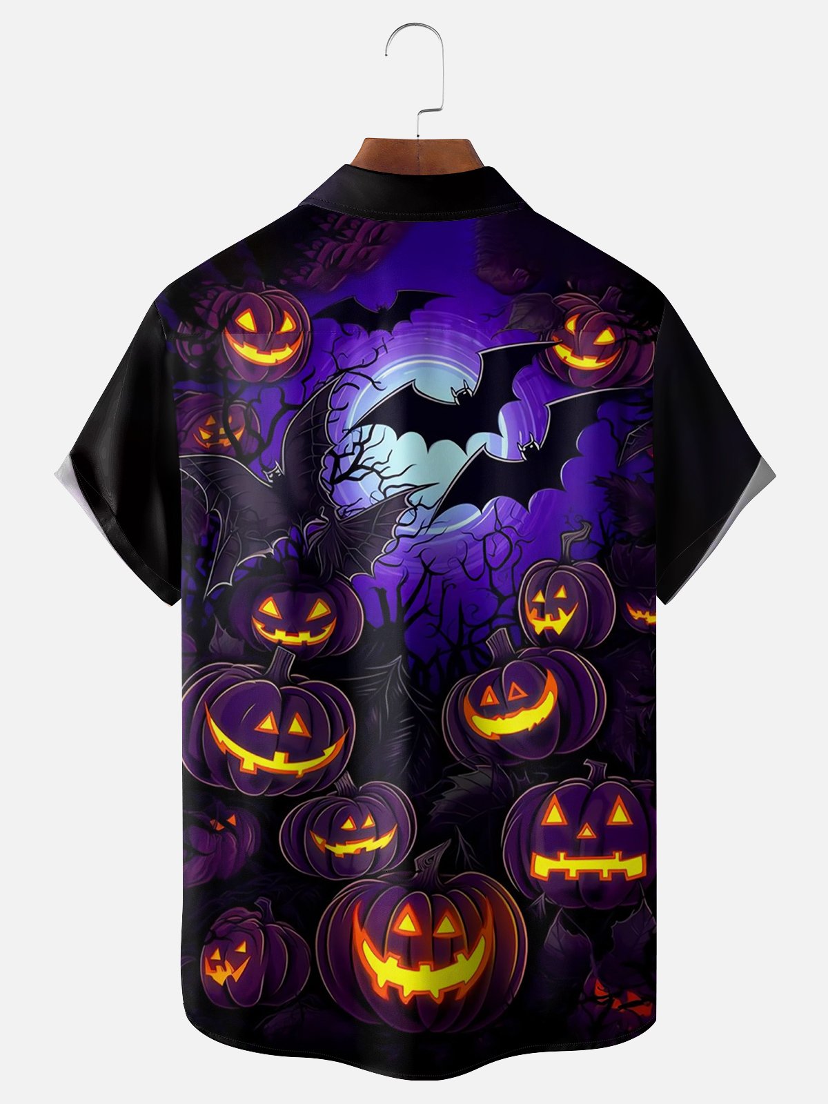 Moisture-wicking Halloween Bat Painting Chest Pocket Hawaiian Shirt