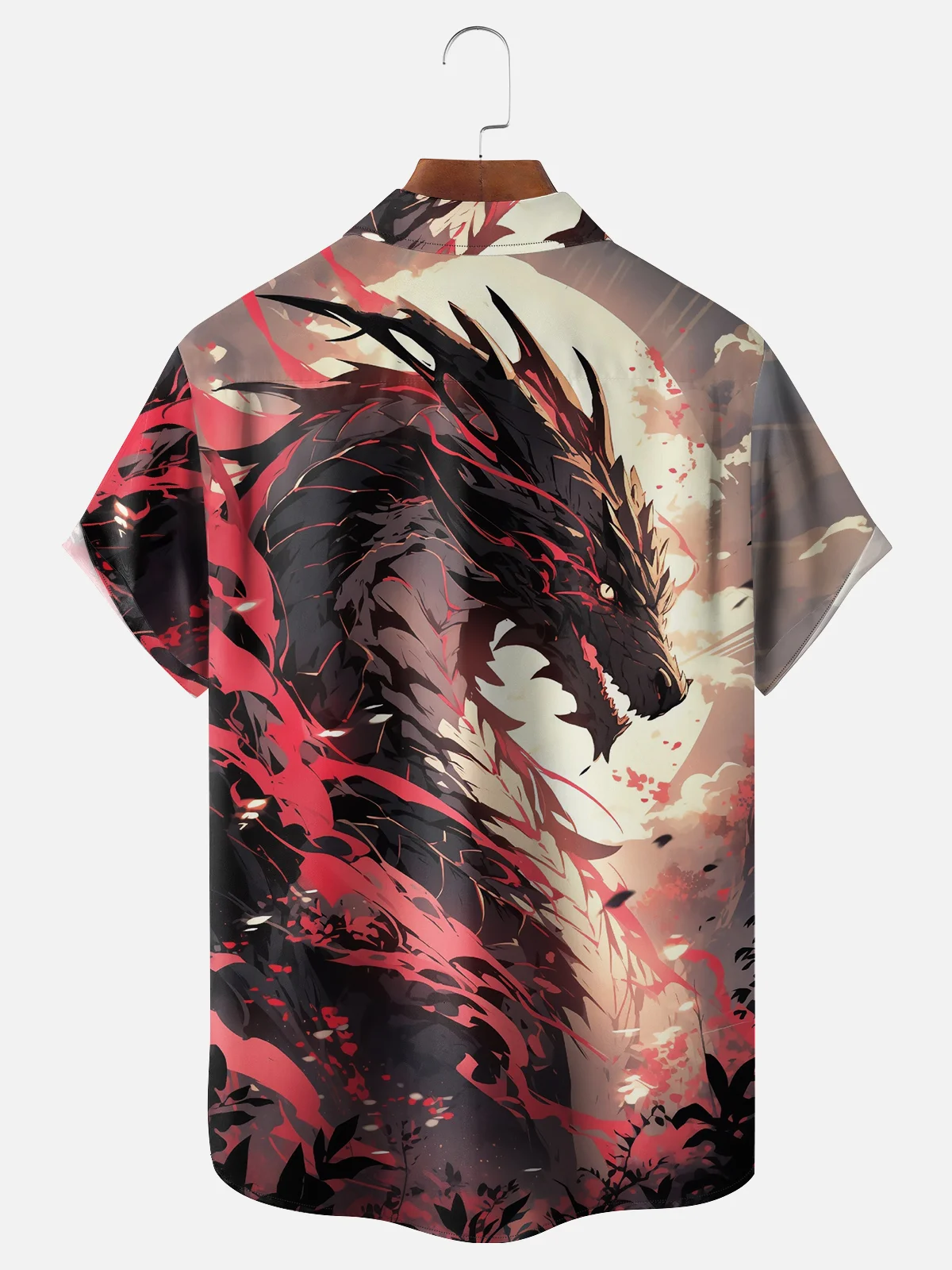 Moisture Wicking Abstract Gradient Dragon Chest Pocket Hawaiian  Shirt