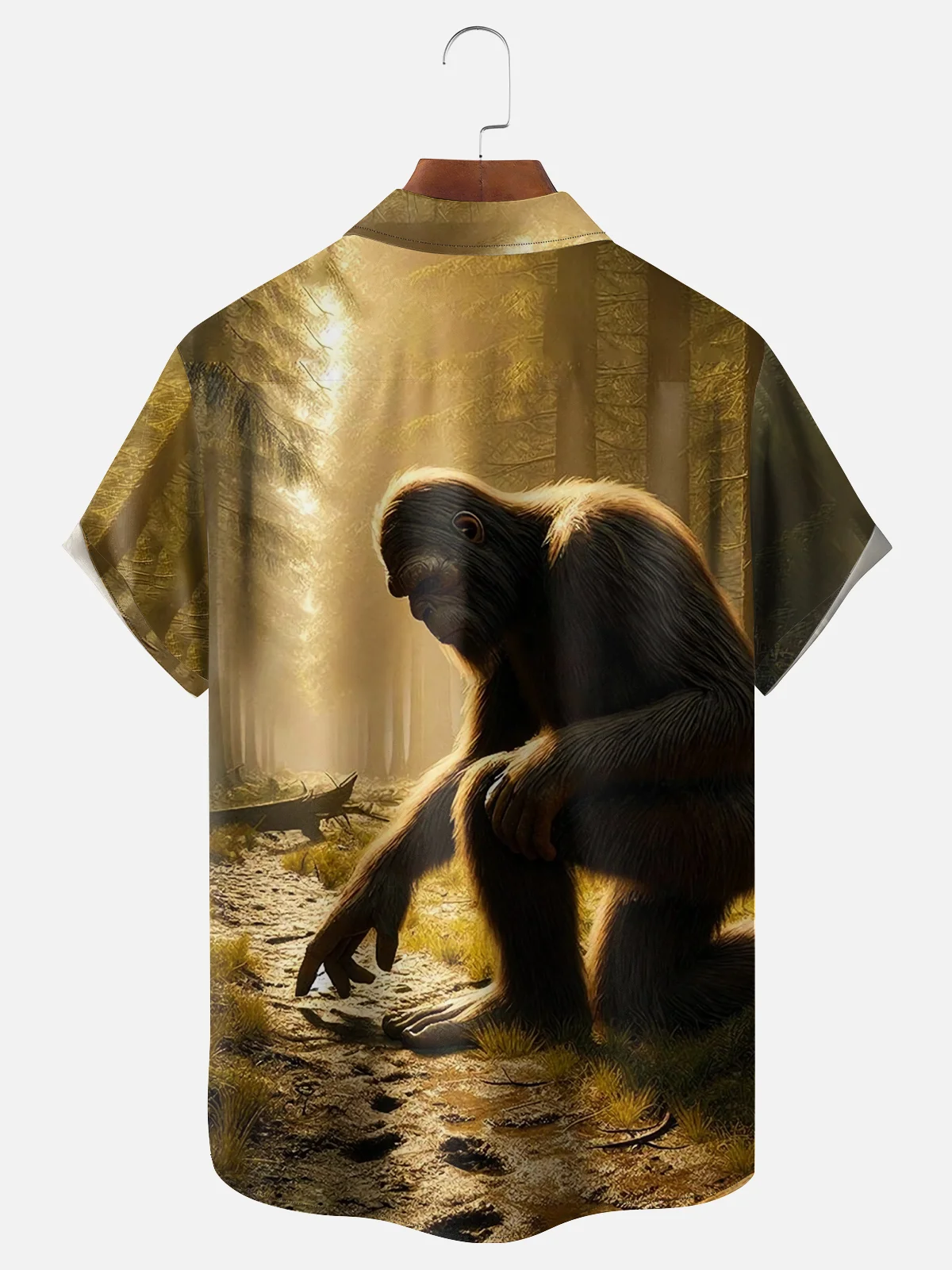 Abstract Moisture-wicking Bigfoot Stalks Humans Chest Pocket Hawaiian Shirt