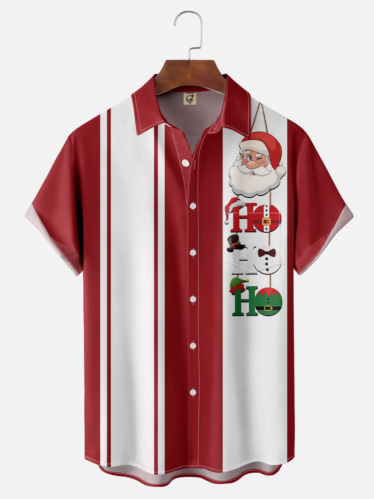 Moisture-wicking Christmas Santa Claus Illustration Chest Pocket Bowling Shirt