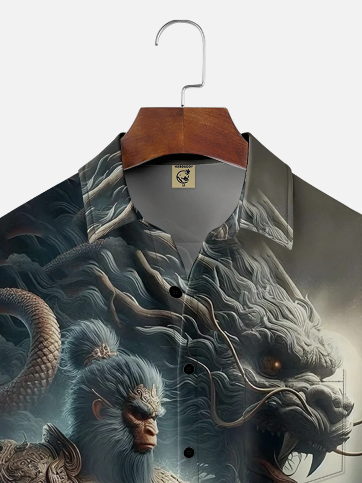 Moisture-wicking WUKONG and Dragon Art Chest Pocket Hawaiian Shirt