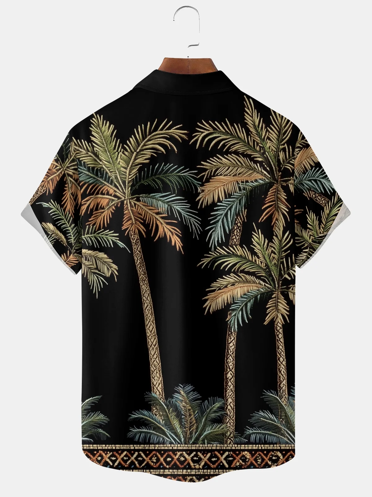 Moisture-wicking Vintage Coconut Tree Print Chest Pocket Hawaiian Shirt