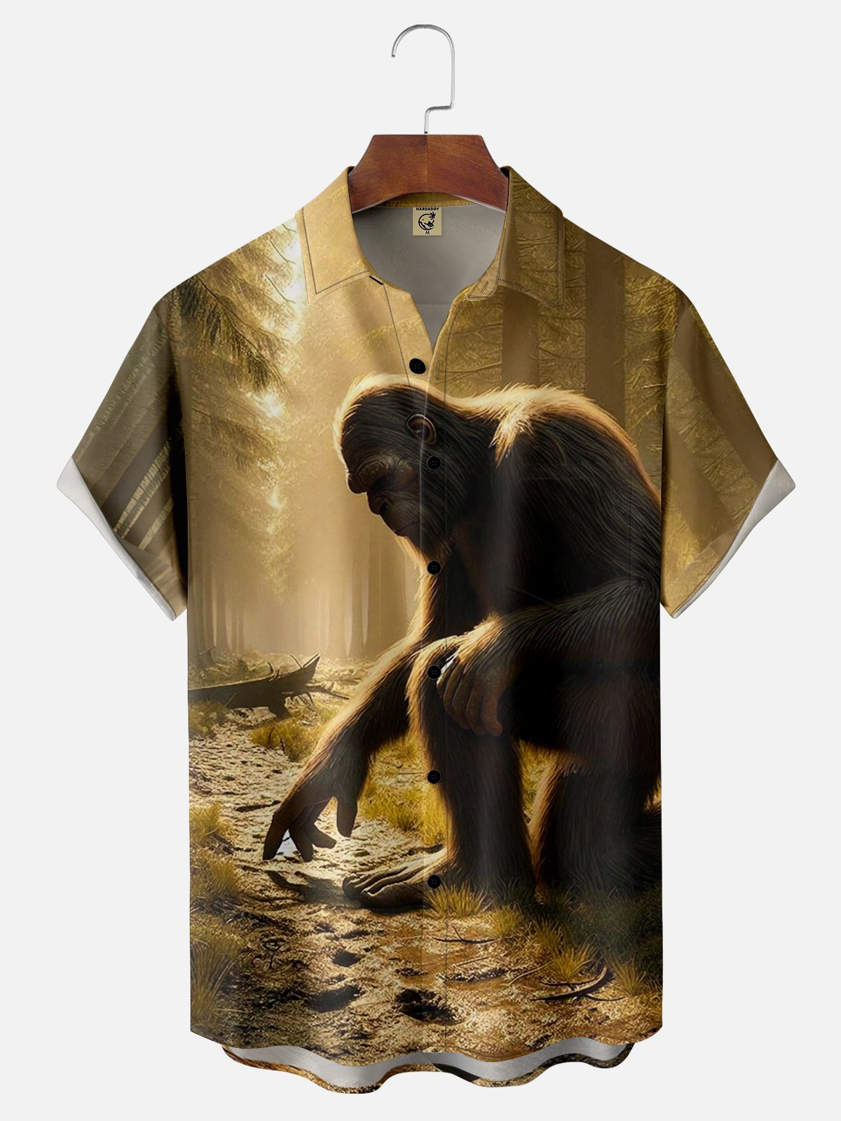 Abstract Moisture-wicking Bigfoot Stalks Humans Chest Pocket Hawaiian Shirt