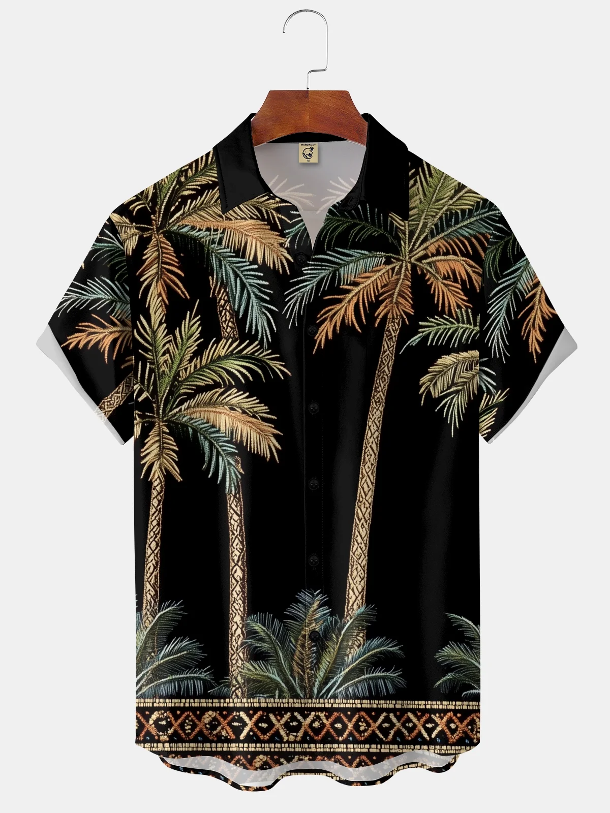 Moisture-wicking Vintage Coconut Tree Print Chest Pocket Hawaiian Shirt