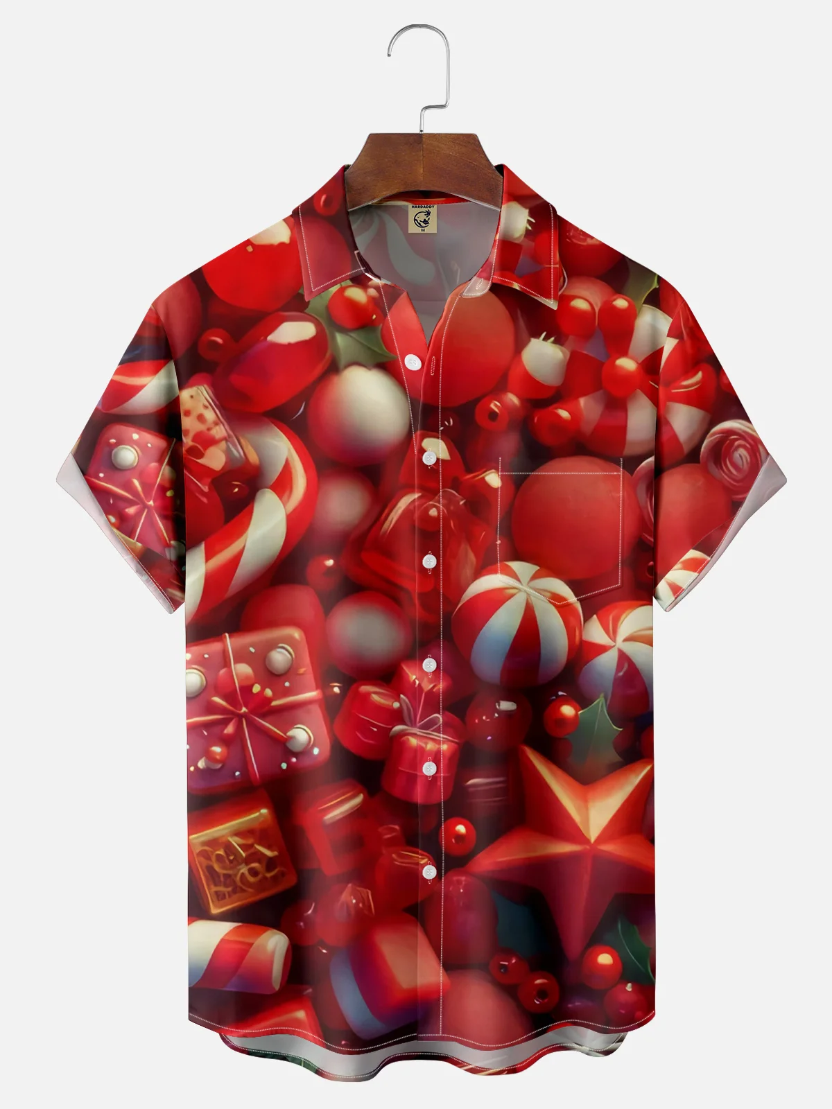 Moisture-wicking Christmas Candy Chest Pocket Hawaiian Shirt