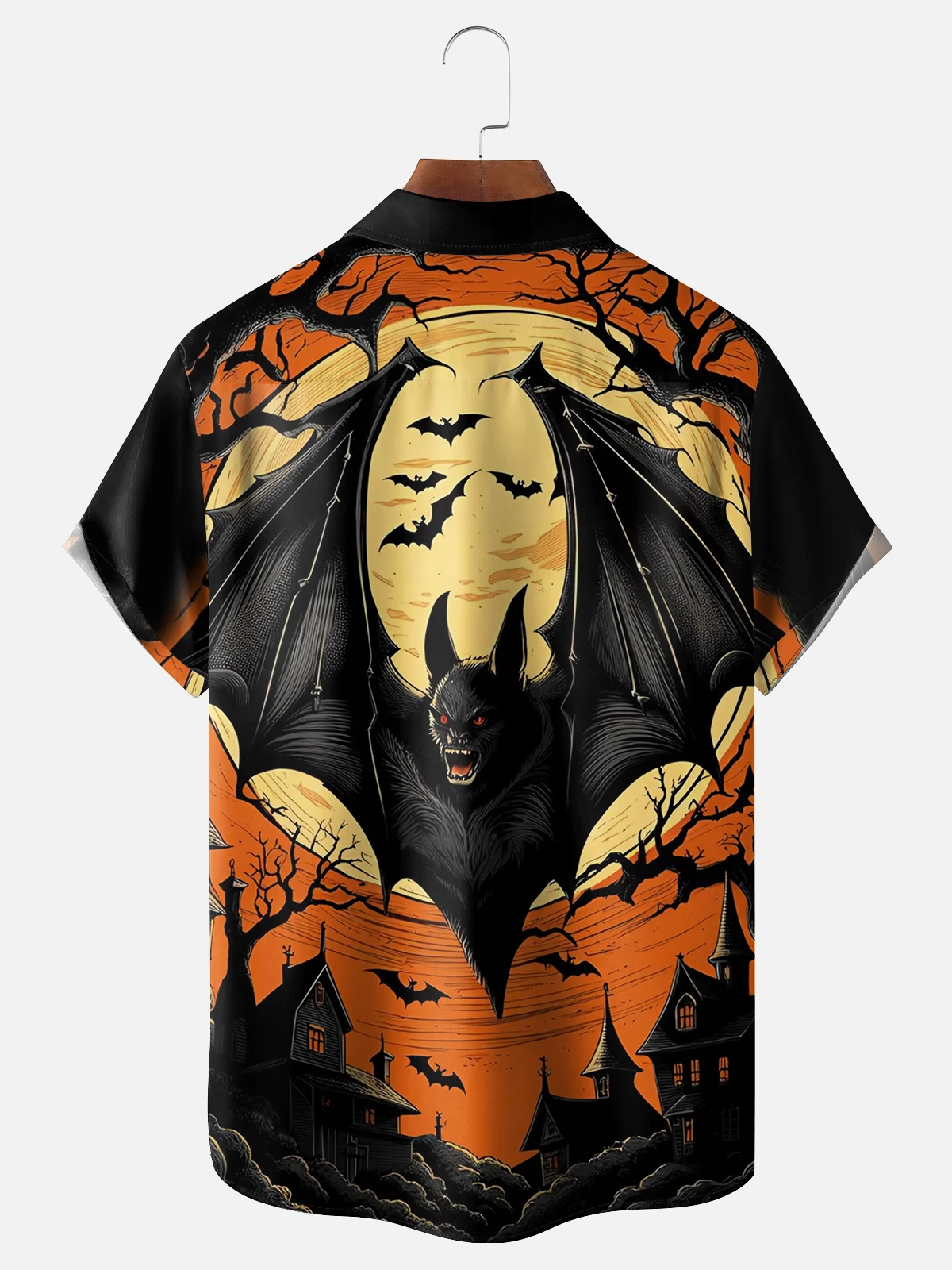 Moisture-wicking Halloween Bat Art Painting Chest Pocket Hawaiian Shirt