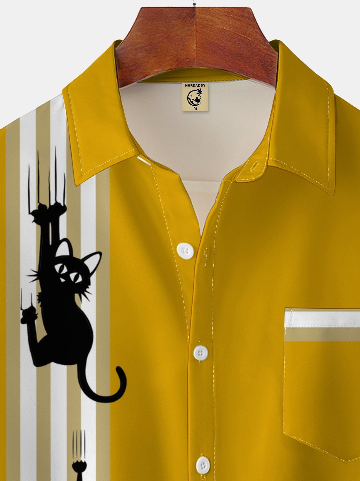 Moisture-wicking Halloween Black Cat Chest Pocket Bowling Shirt