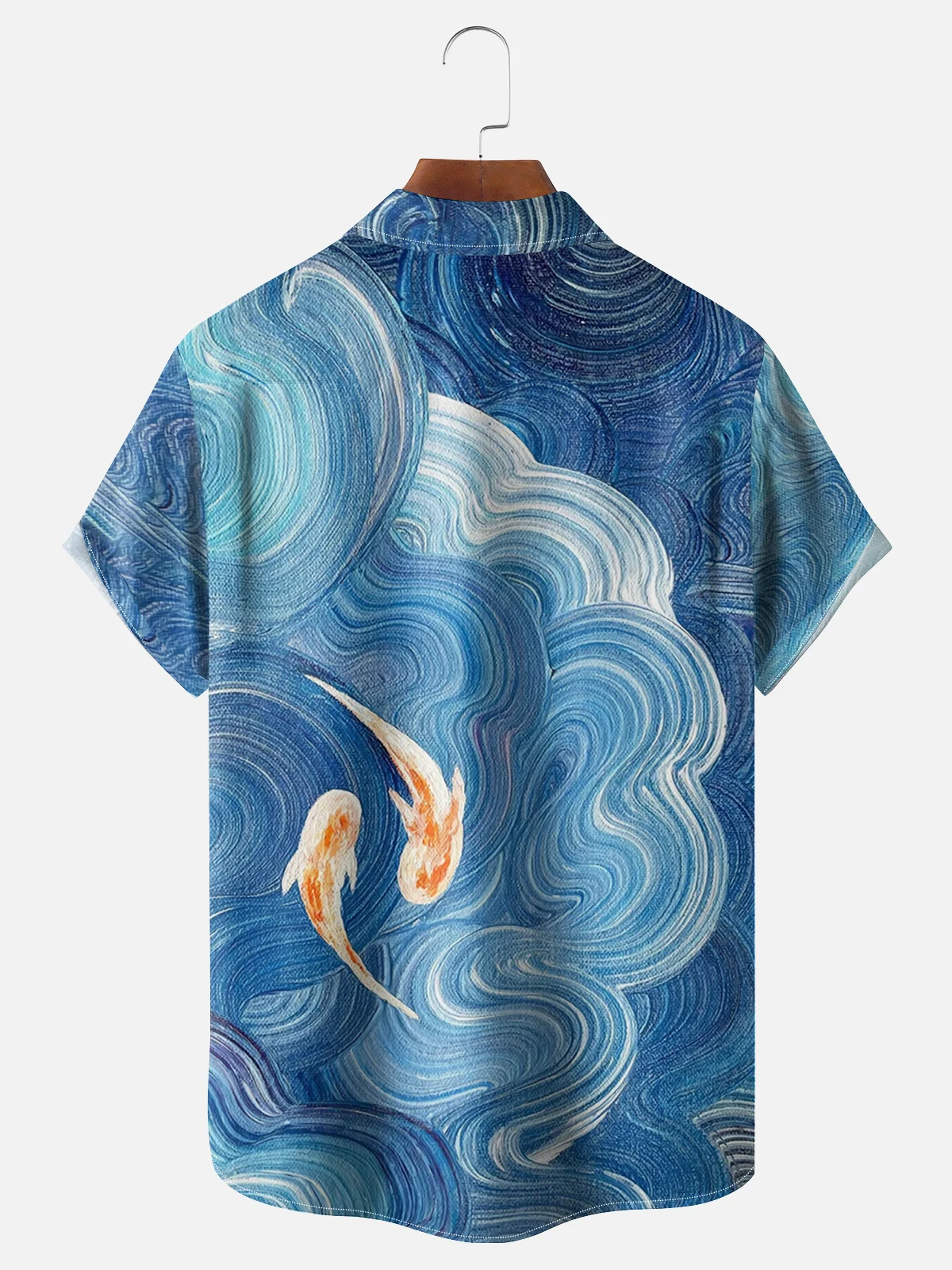 Moisture-wicking Artistic Fish Illustration Chest Pocket Hawaiian Shirt