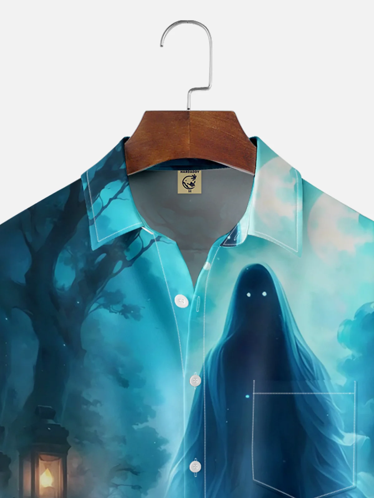 Moisture-wicking Halloween Ghost Chest Pocket Hawaiian Shirt