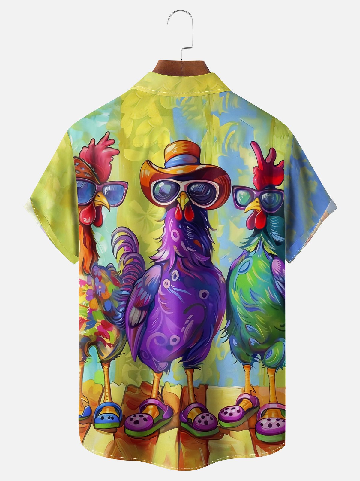 Moisture Wicking Abstract Chicken Chest Pocket Hawaiian Shirt