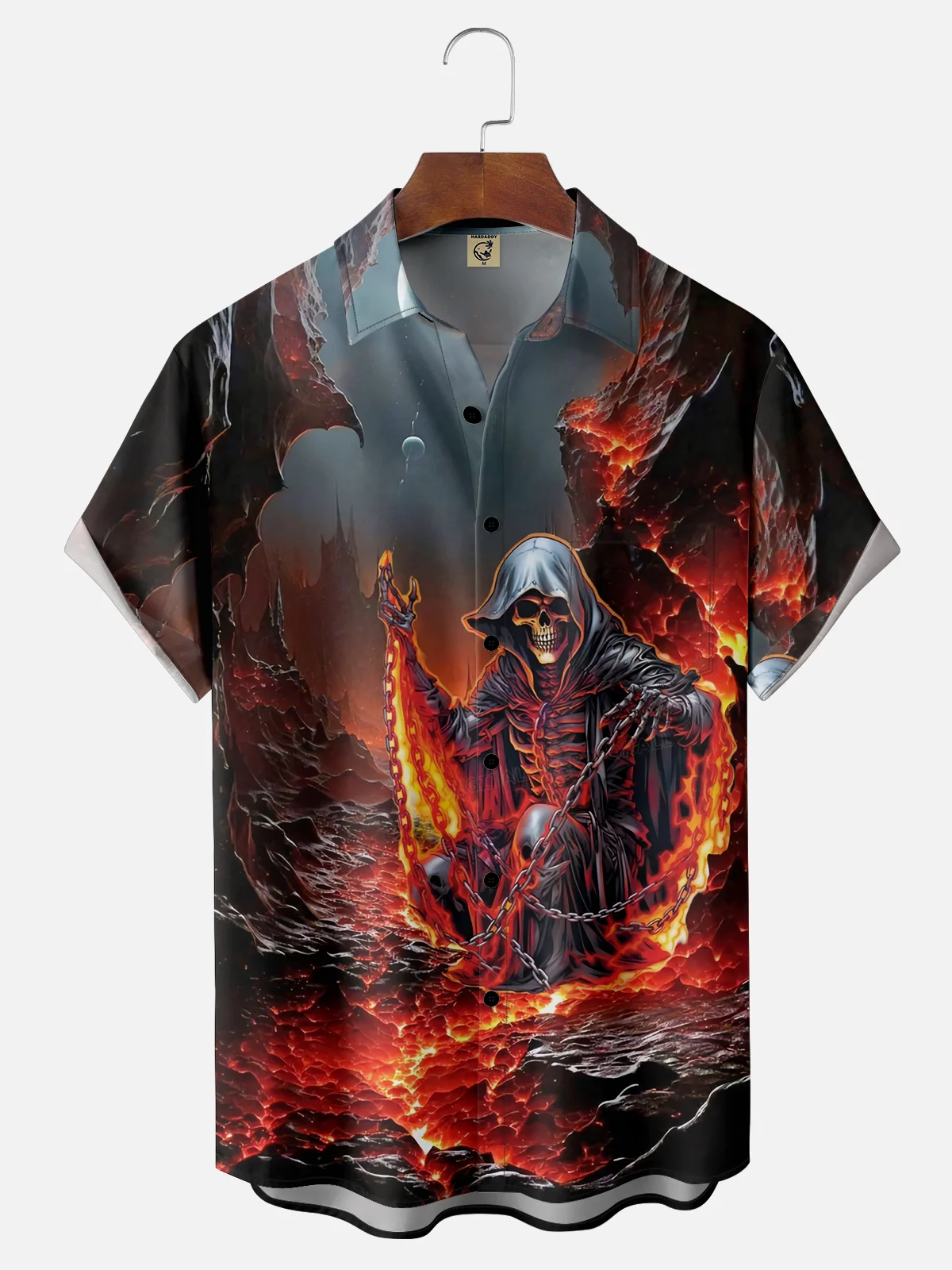 Moisture Wicking Hellfire Skull Chest Pocket Hawaiian Shirt
