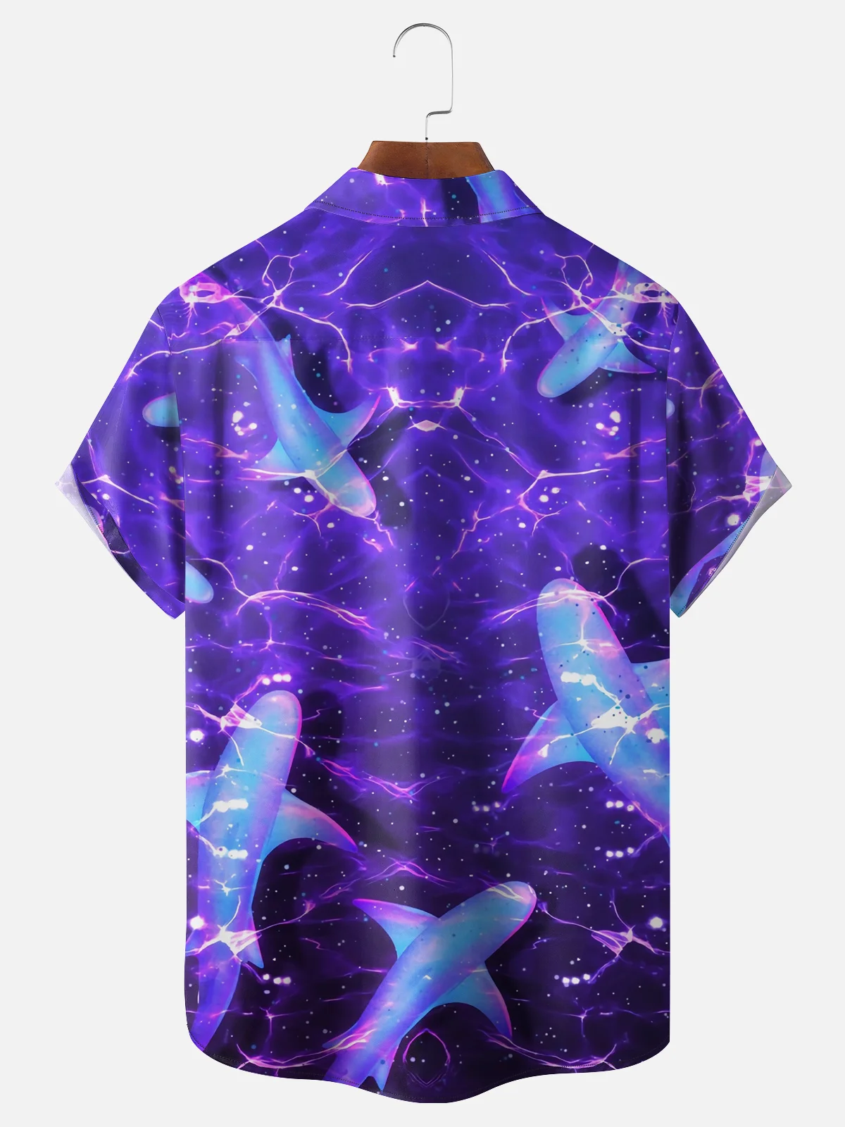 Moisture Wicking Abstract Shark Chest Pocket Hawaiian Shirt