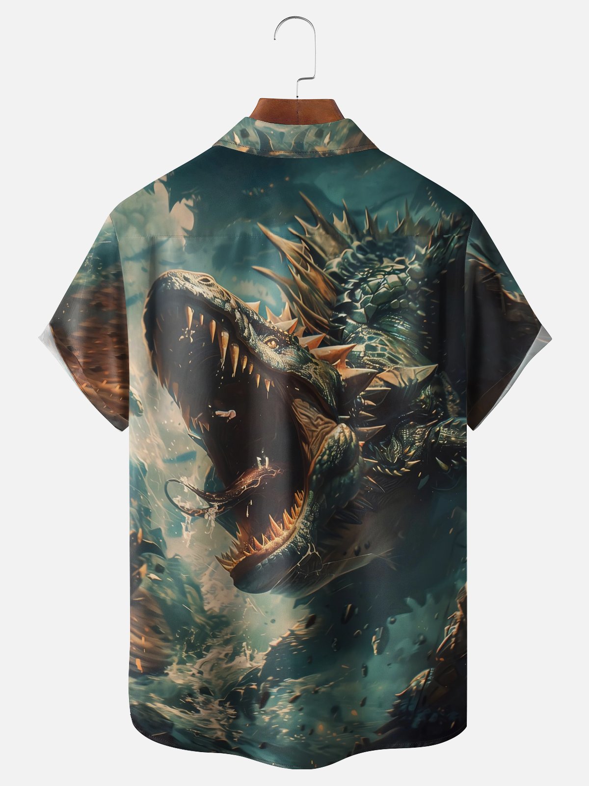 Moisture Wicking Dinosaur Chest Pocket Hawaiian Shirt