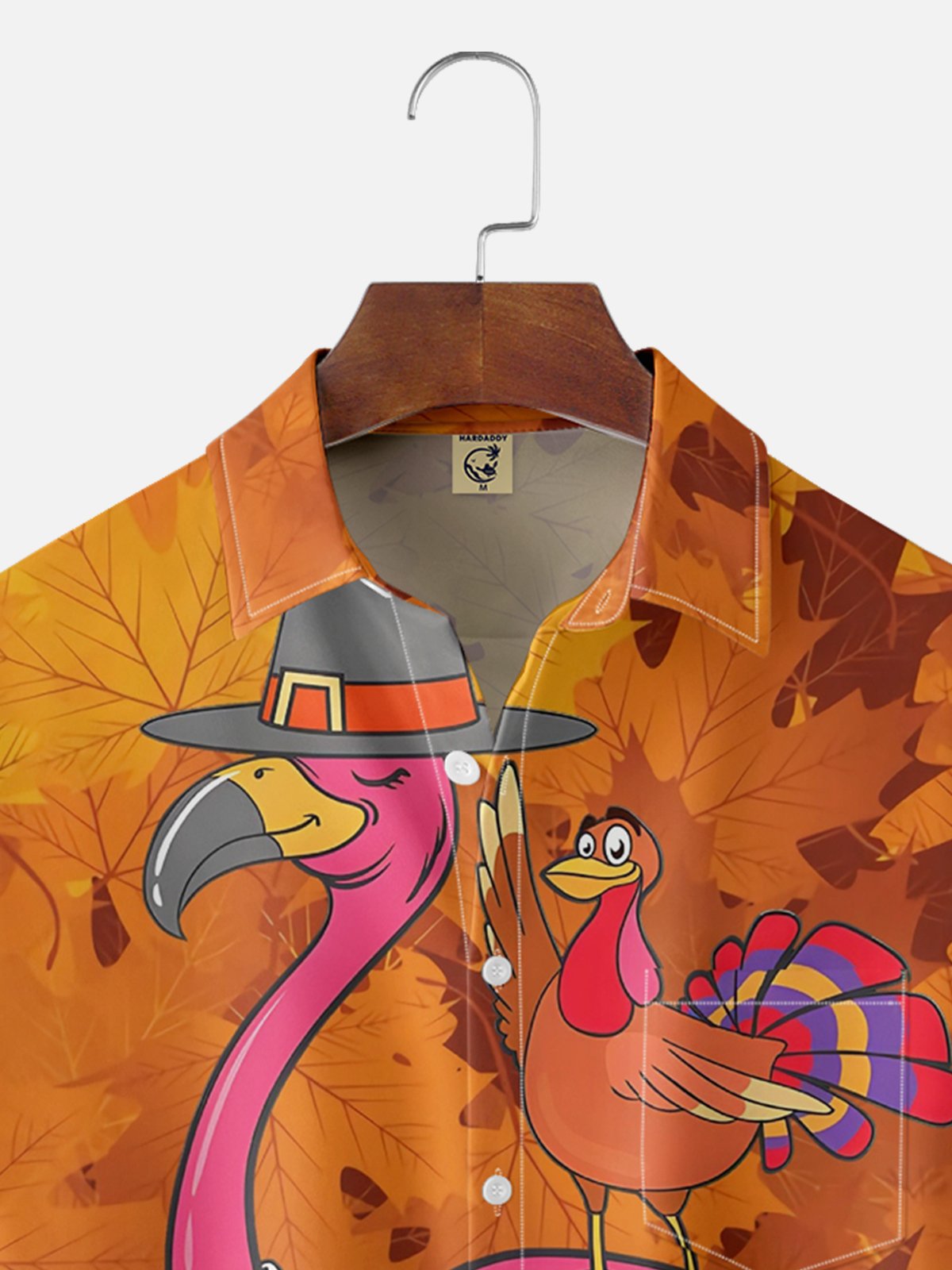 Moisture Wicking Thanksgiving Turkey Flamingo Chest Pocket Hawaiian Shirt