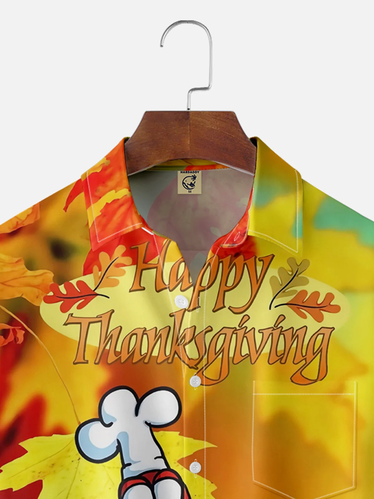 Moisture Wicking Thanksgiving Turkey Chest Pocket Hawaiian Shirt