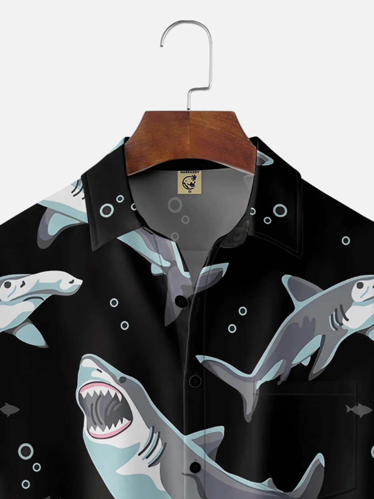 Moisture Wicking Abstract Shark Chest Pocket Hawaiian Shirt