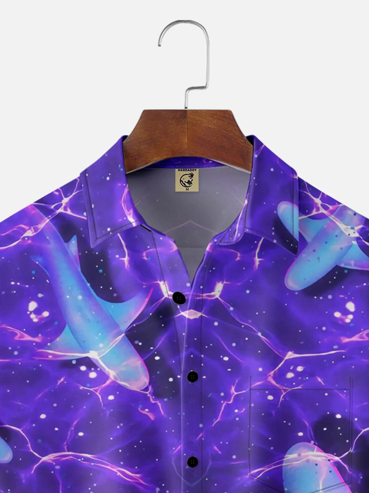 Moisture Wicking Abstract Shark Chest Pocket Hawaiian Shirt