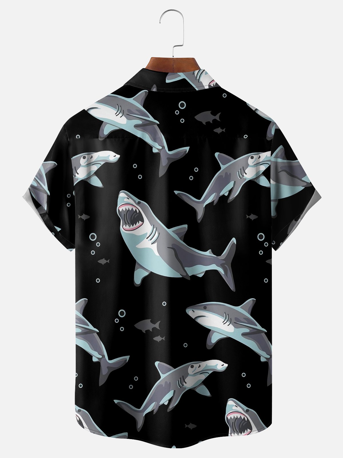 Moisture Wicking Abstract Shark Chest Pocket Hawaiian Shirt