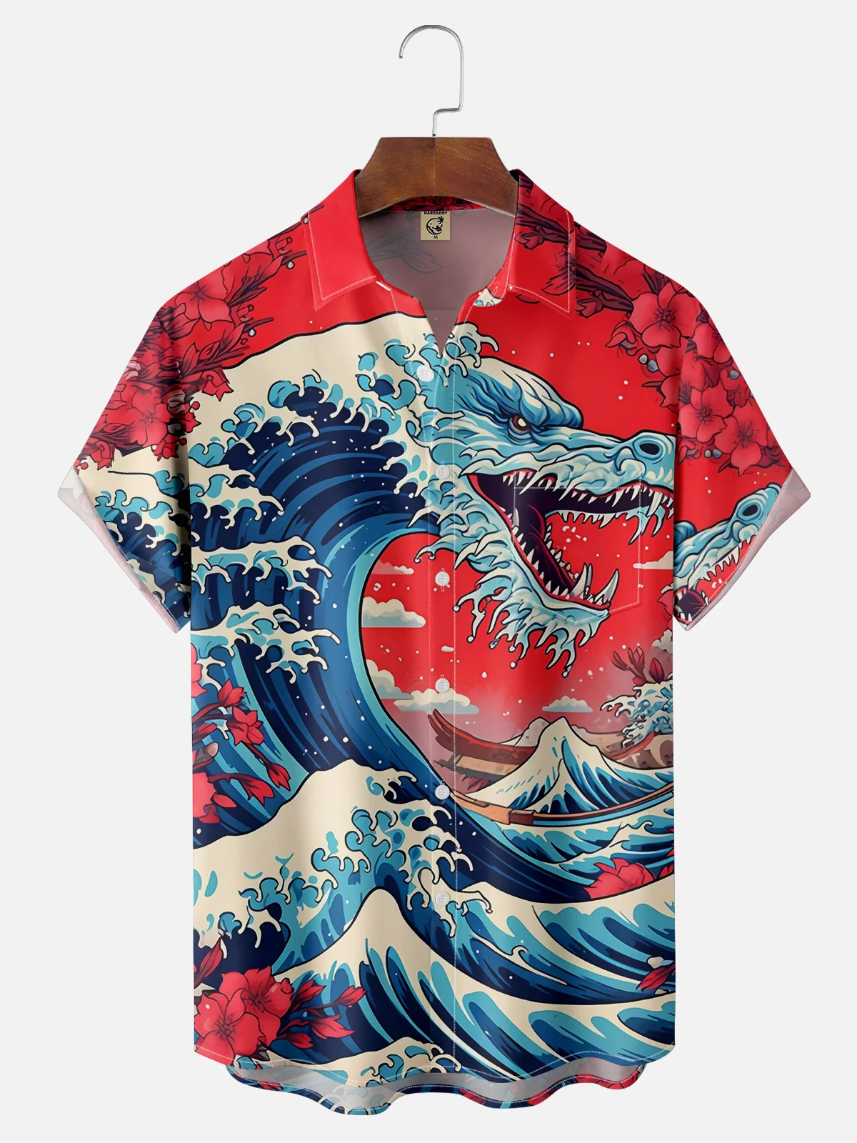 Moisture Wicking Ukiyo-e Dragon Chest Pocket Hawaiian Shirt