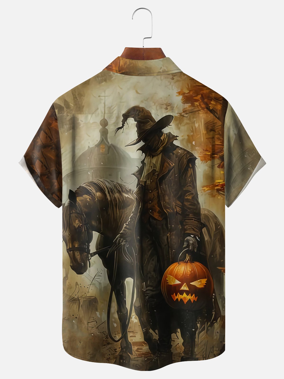 Moisture Wicking Halloween Pumpkin Ghost Chest Pocket Hawaiian Shirt