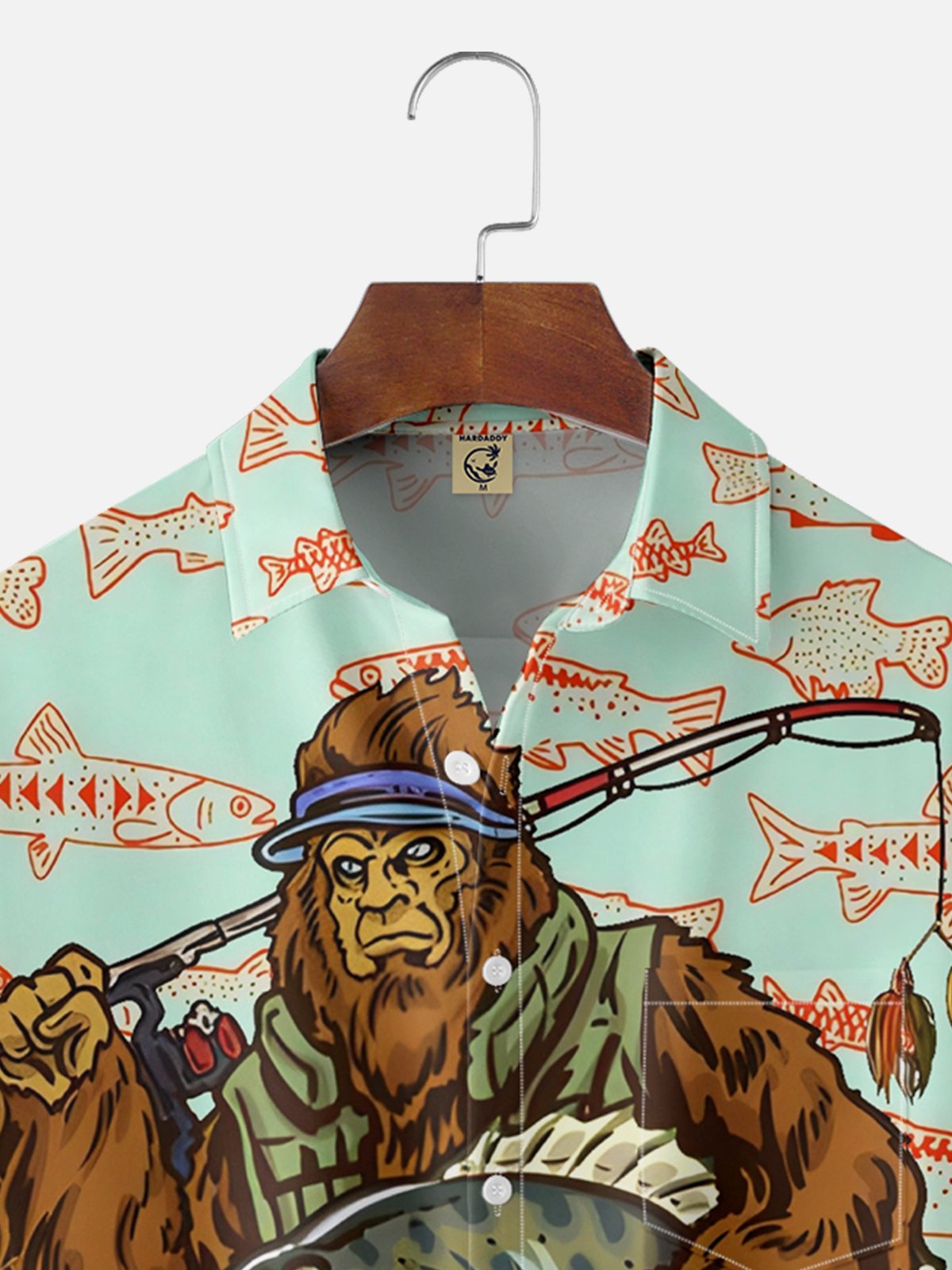 Moisture Wicking Fishing Bigfoot Chest Pocket Hawaiian Shirt