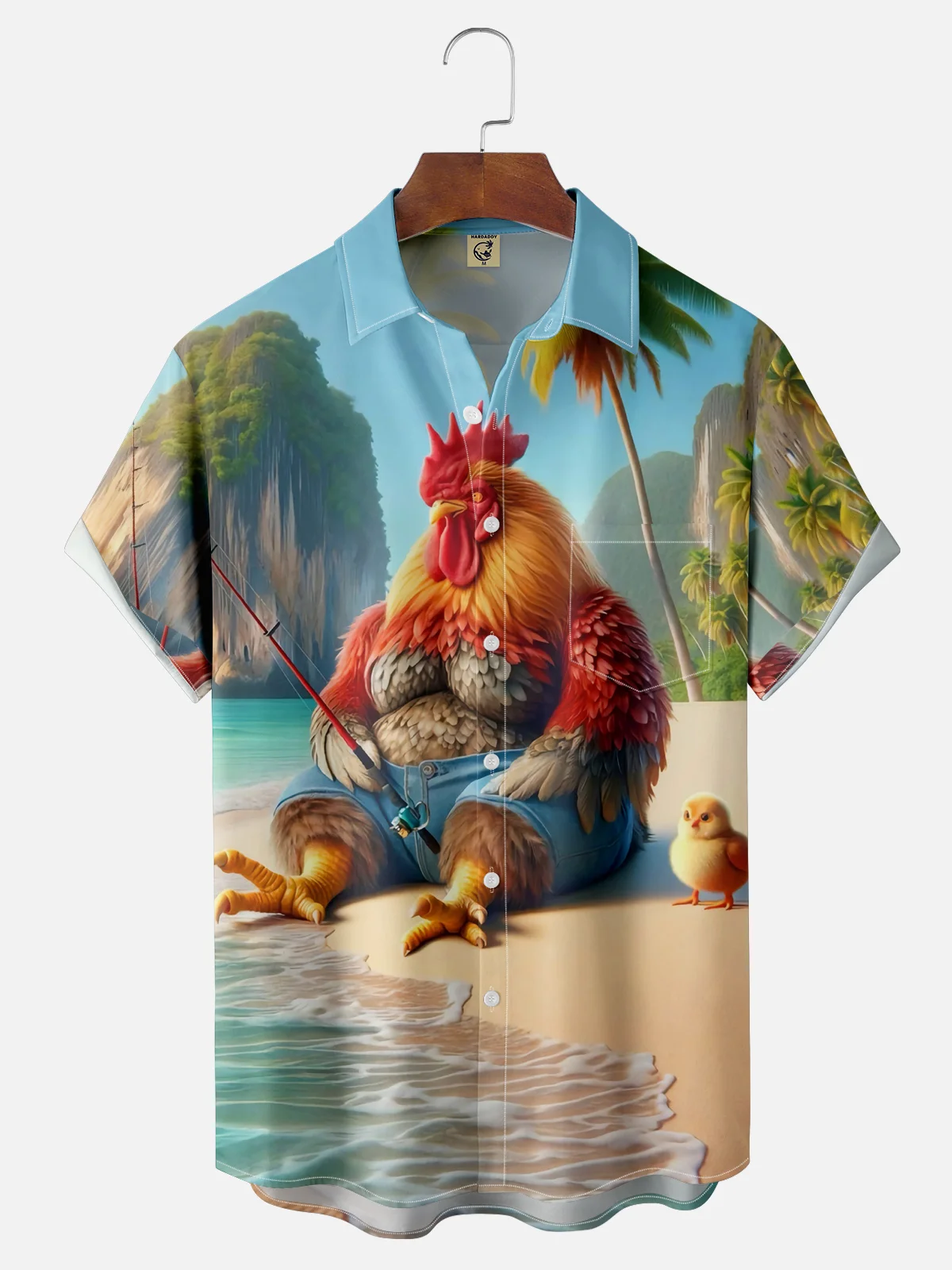 Moisture Wicking Fishing Chicken Chest Pocket Hawaiian Shirt