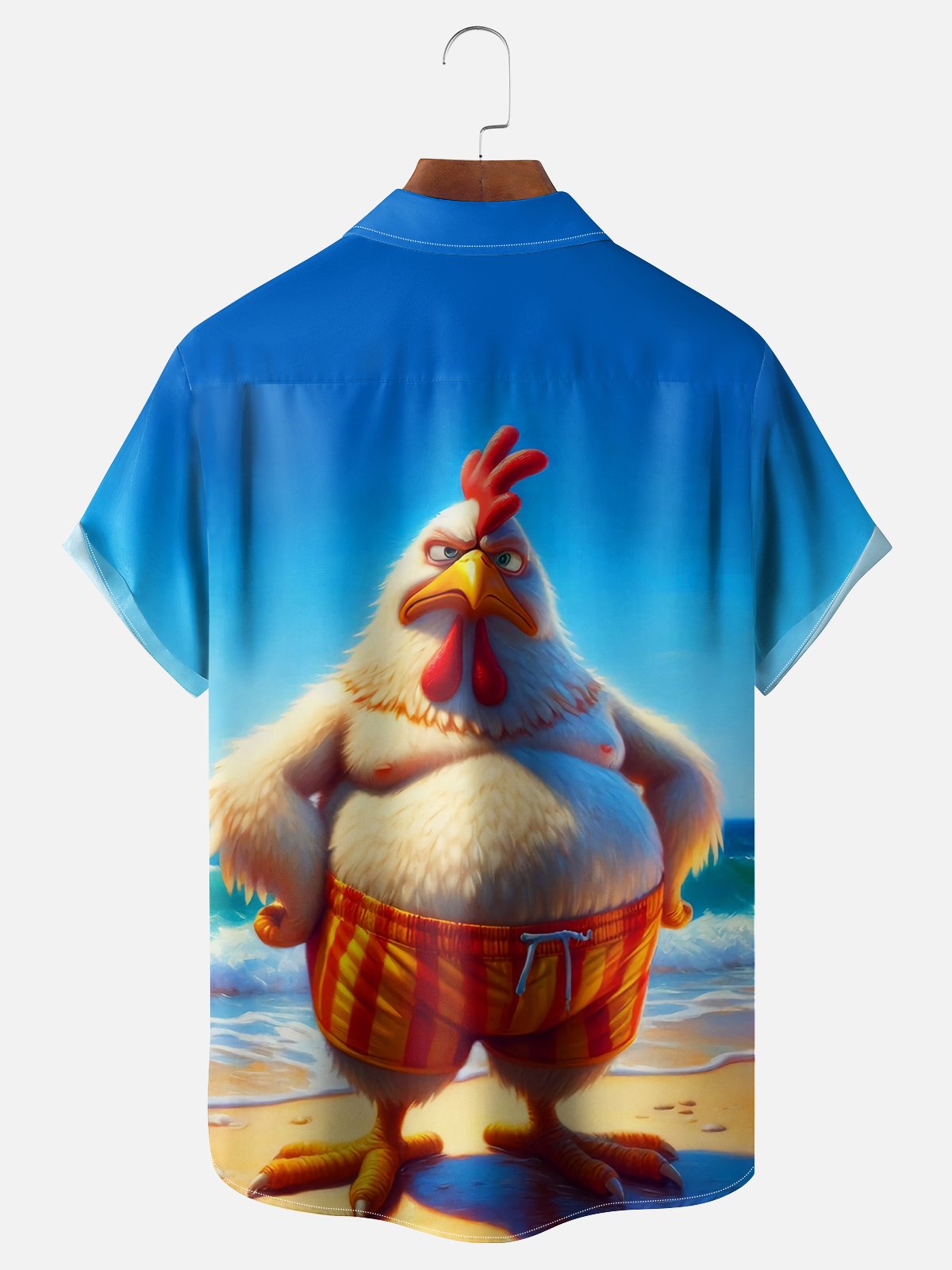 Moisture Wicking Beach Chicken Chest Pocket Hawaiian Shirt