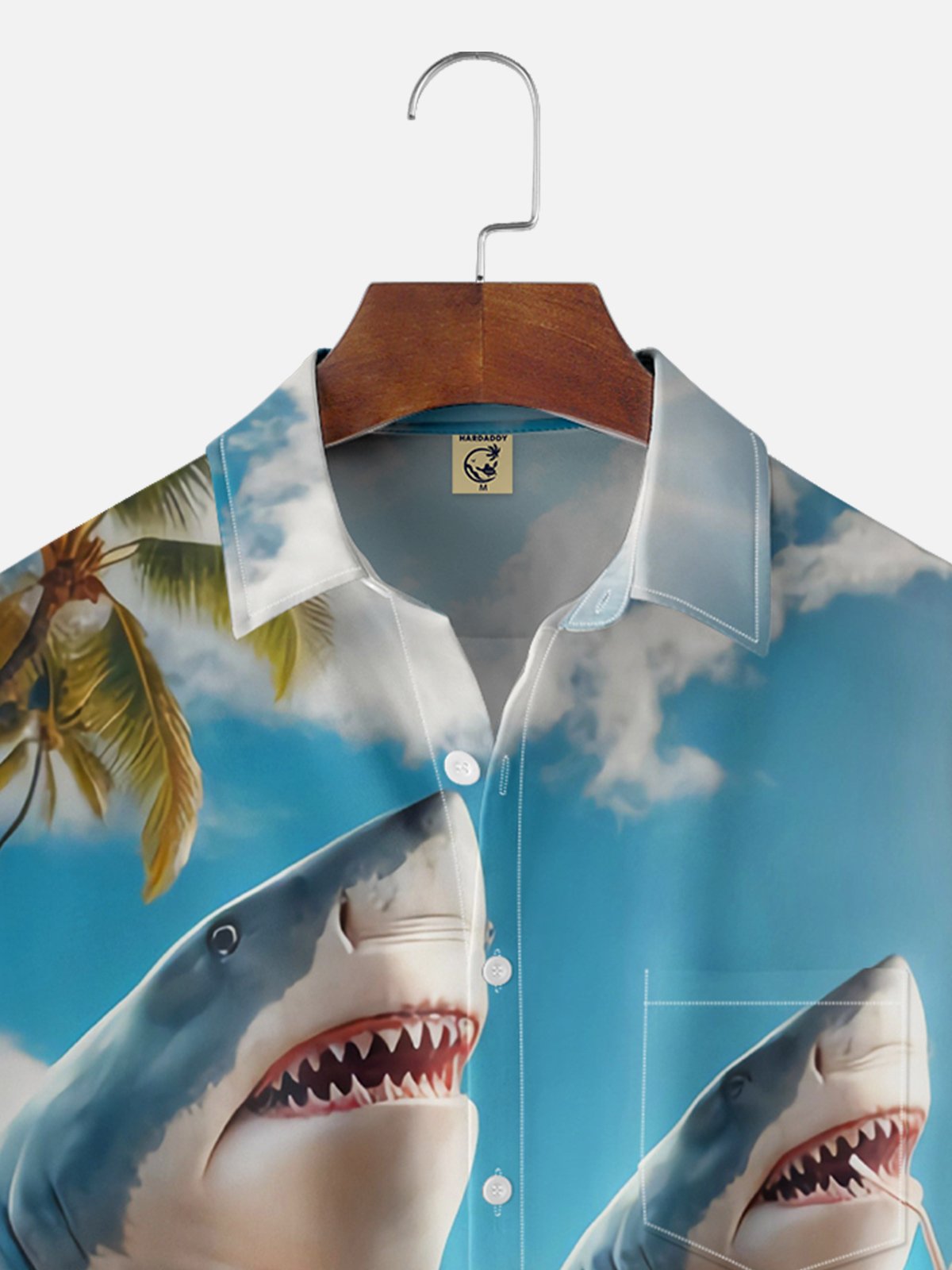 Moisture Wicking Beach Shark Chest Pocket Hawaiian Shirt