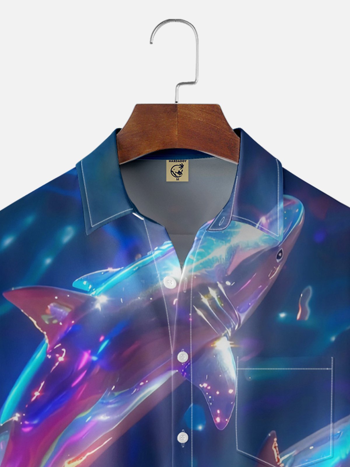 Moisture Wicking Abstract Shark Chest Pocket Hawaiian Shirt