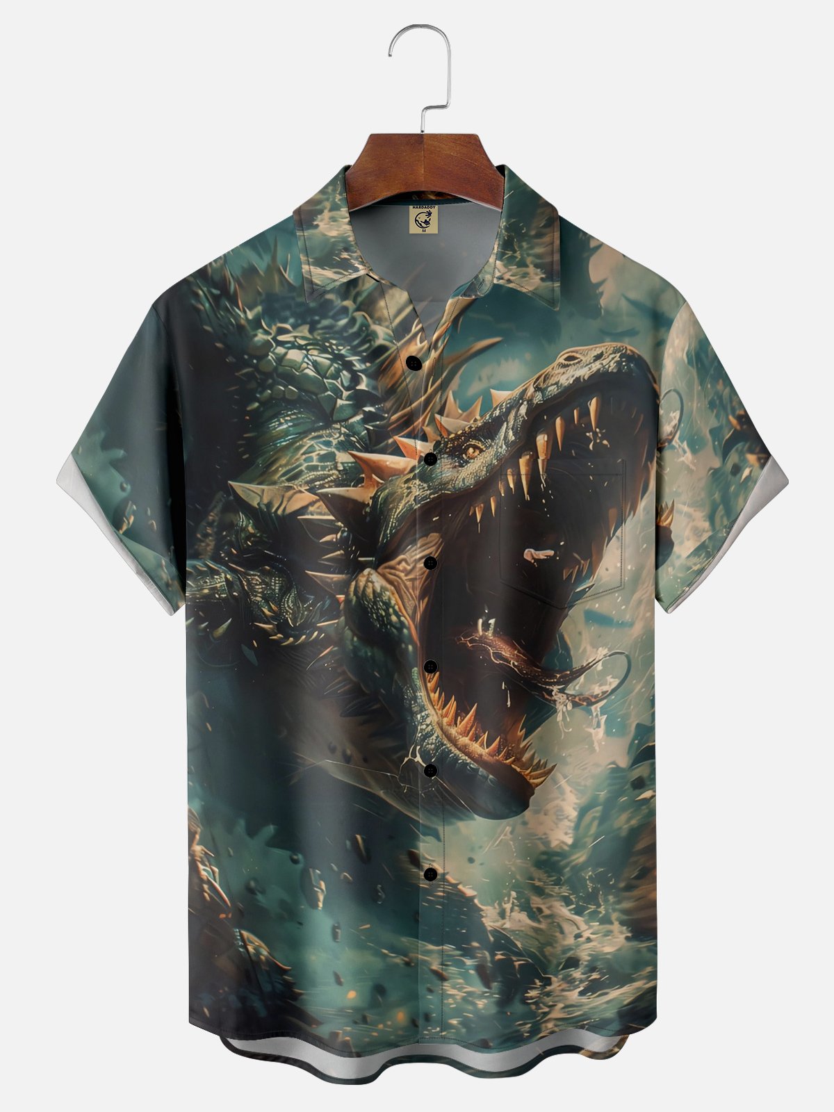 Moisture Wicking Dinosaur Chest Pocket Hawaiian Shirt