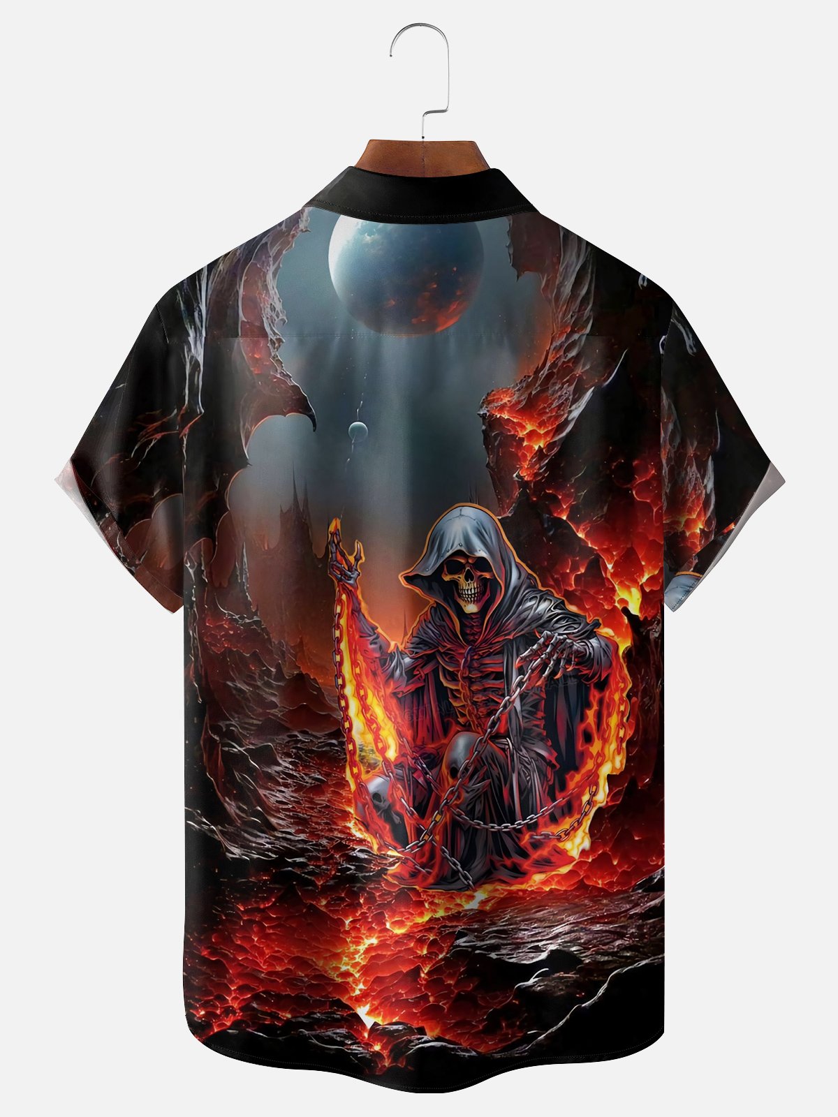 Moisture Wicking Hellfire Skull Chest Pocket Hawaiian Shirt