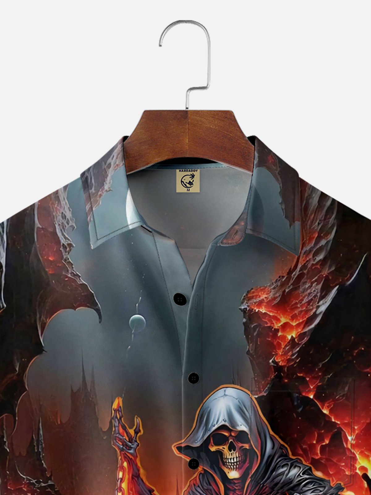 Moisture Wicking Hellfire Skull Chest Pocket Hawaiian Shirt
