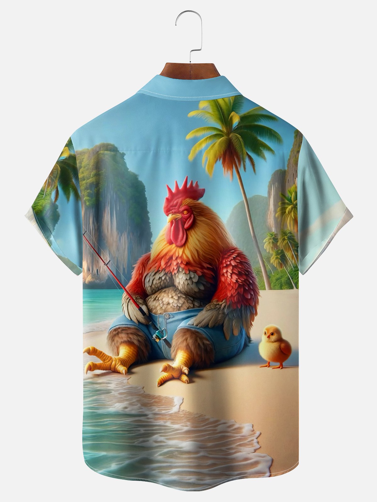 Moisture Wicking Fishing Chicken Chest Pocket Hawaiian Shirt