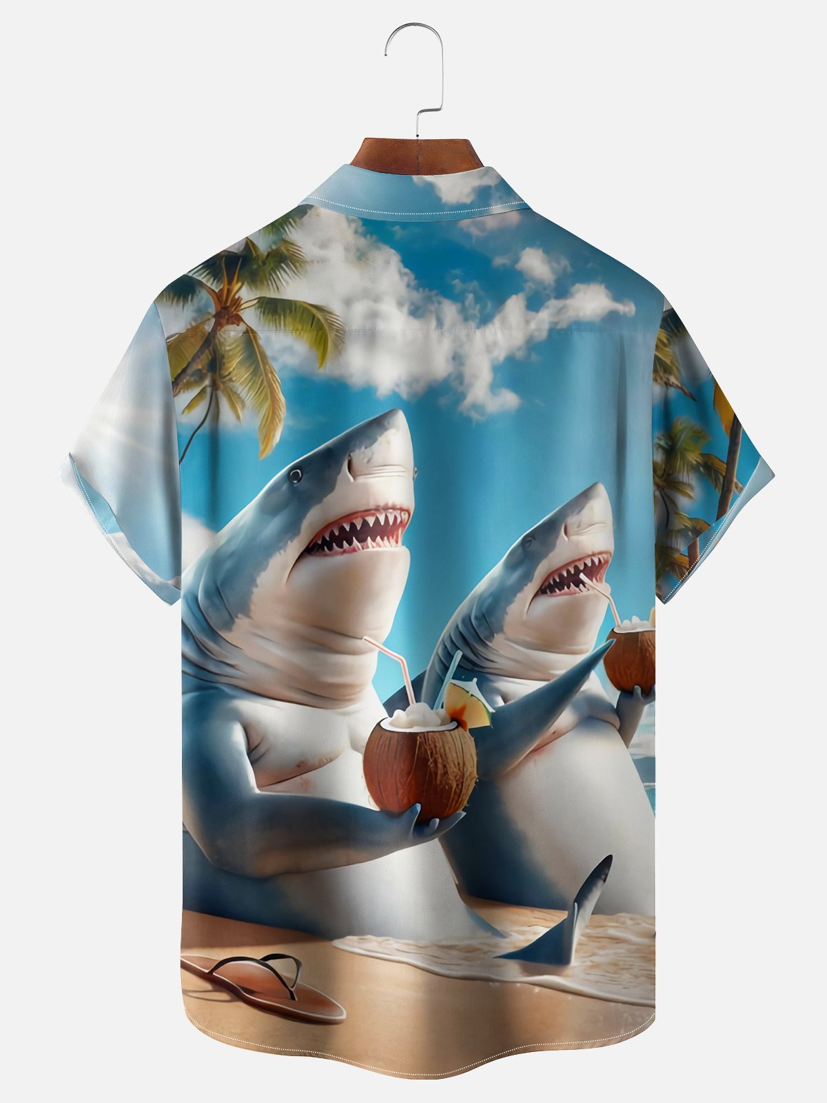 Moisture Wicking Beach Shark Chest Pocket Hawaiian Shirt