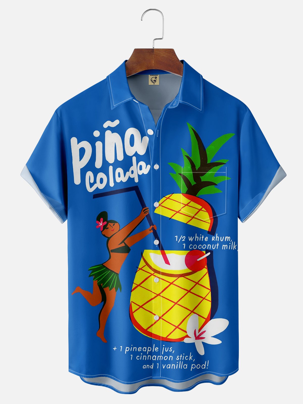 Moisture-wicking Pina Colada Cocktail Chest Pocket Hawaiian Shirt