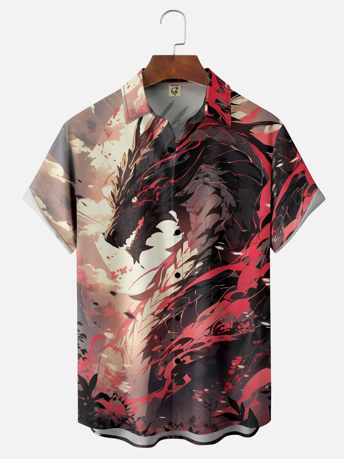 Moisture Wicking Abstract Gradient Dragon Chest Pocket Hawaiian  Shirt