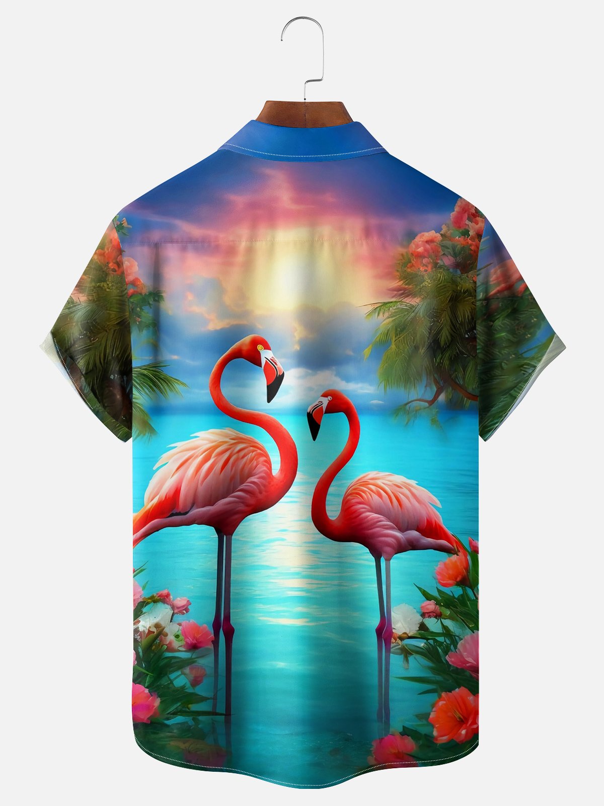 Moisture-wicking Flamingo Chest Pocket Hawaiian Shirt