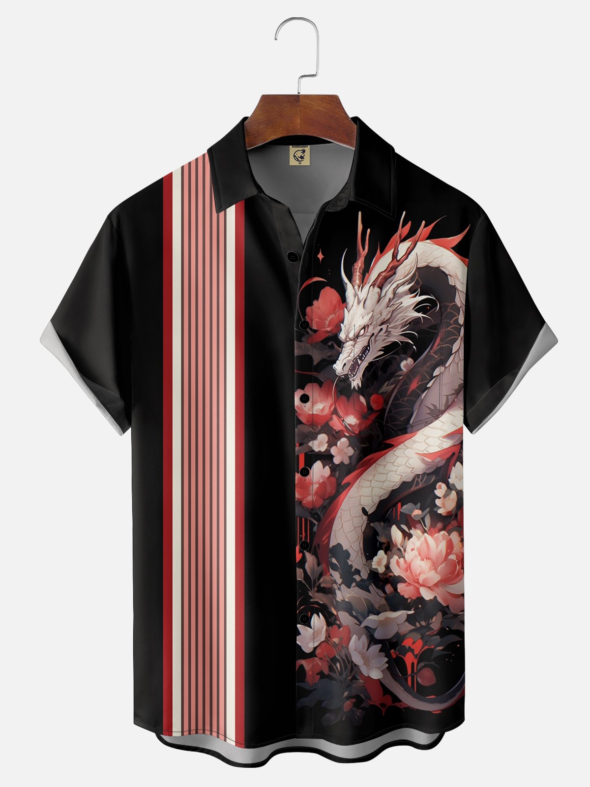 Moisture Wicking Abstract Gradient Dragon Chest Pocket  Bowling Shirt