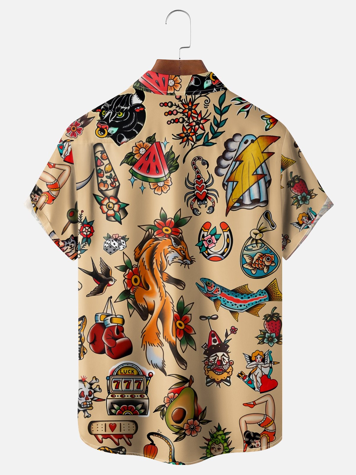 Moisture-wicking Fox Paramount Ghost Tattoo Chest Pocket Hawaiian Shirt