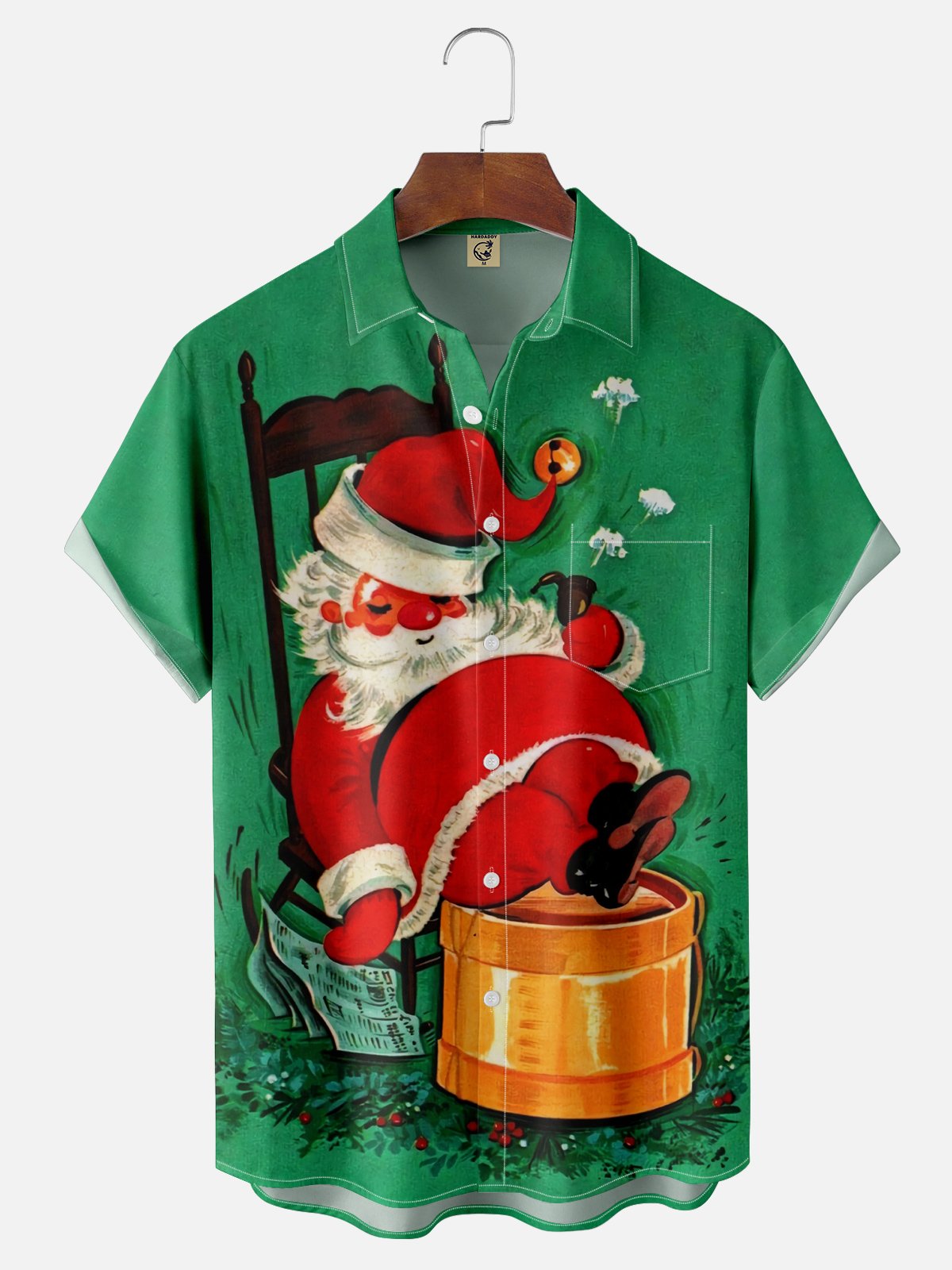 Moisture-wicking Christmas Santa Chest Pocket Casual Shirt