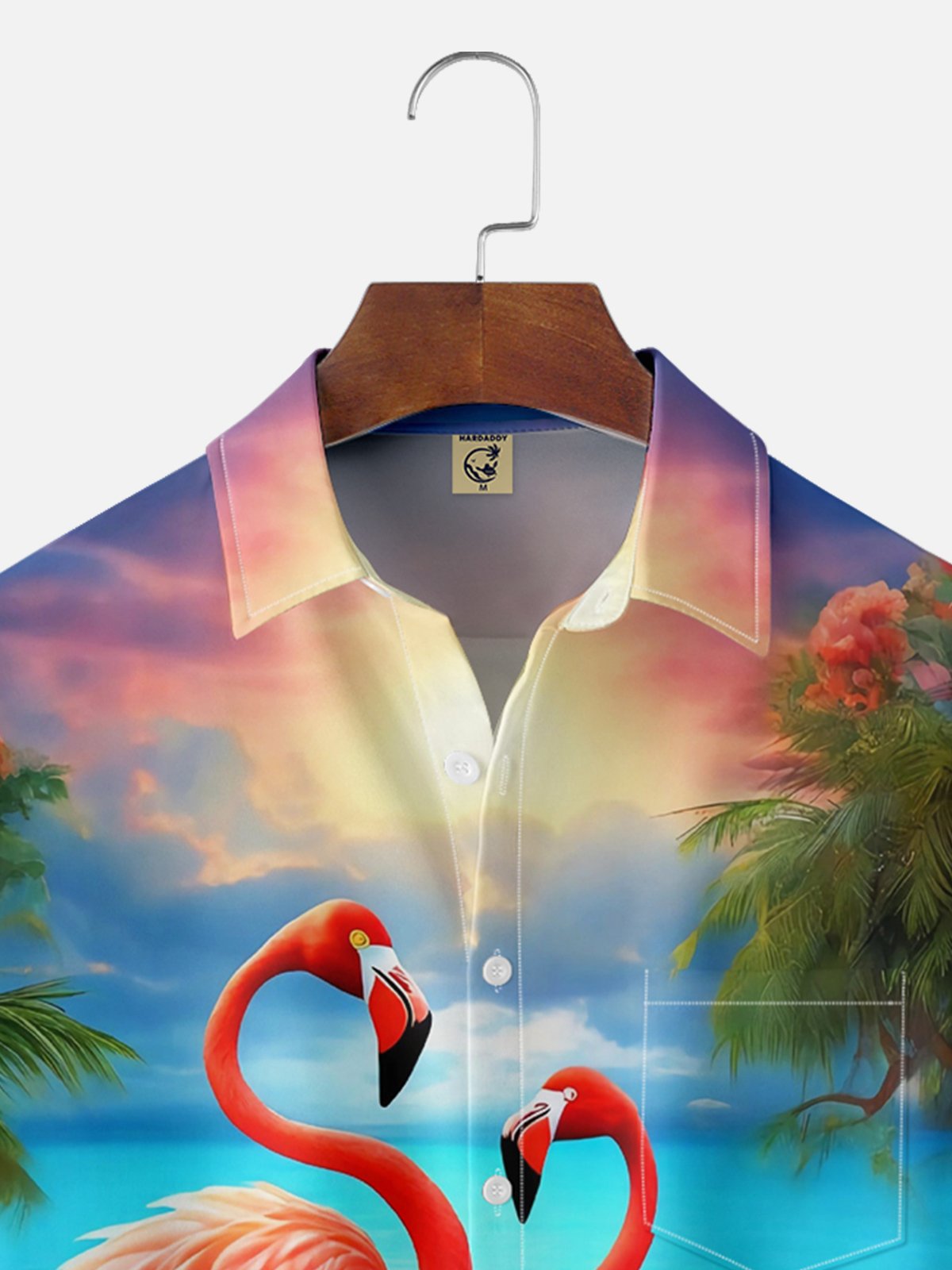 Moisture-wicking Flamingo Chest Pocket Hawaiian Shirt