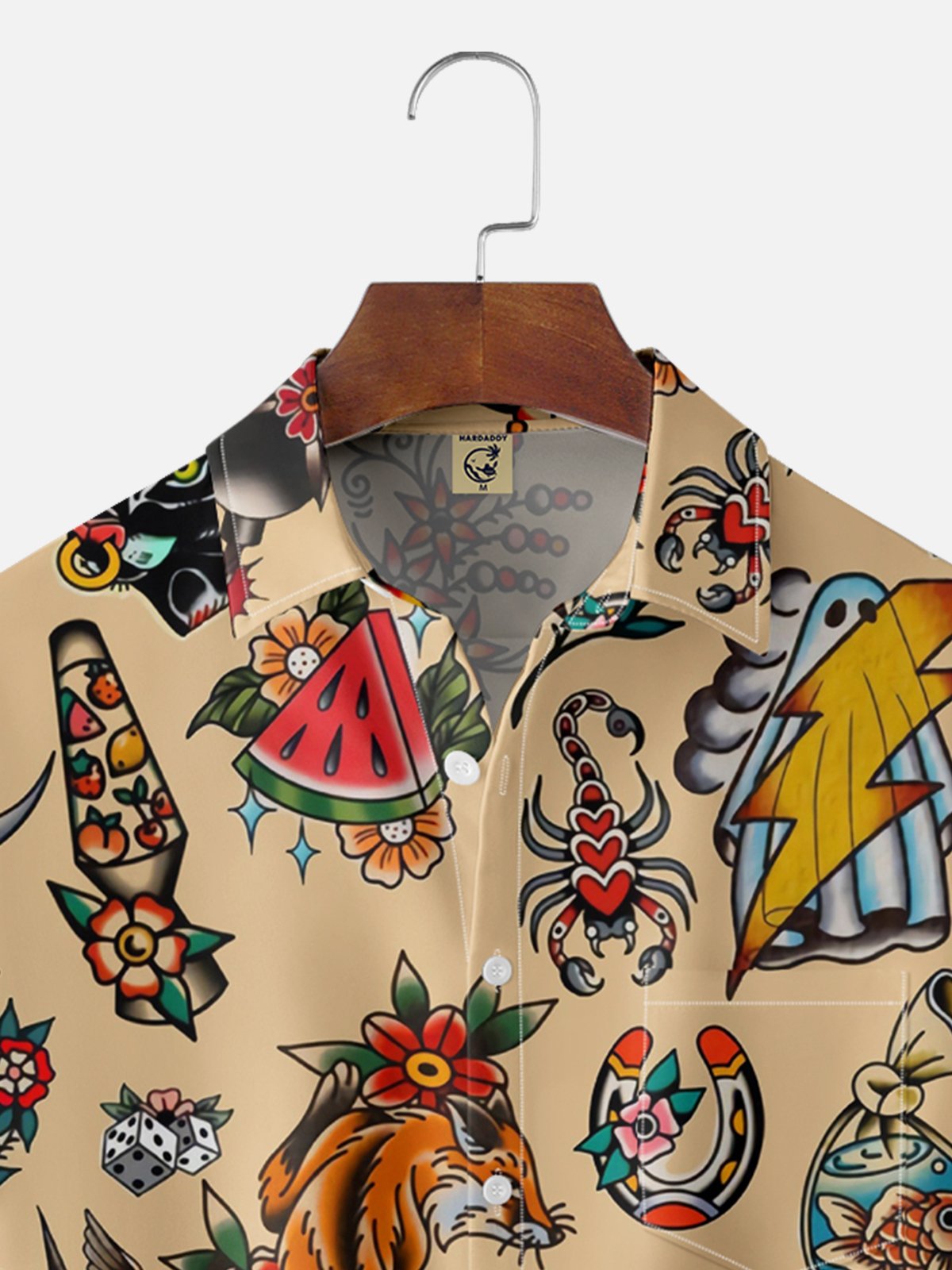 Moisture-wicking Fox Paramount Ghost Tattoo Chest Pocket Hawaiian Shirt