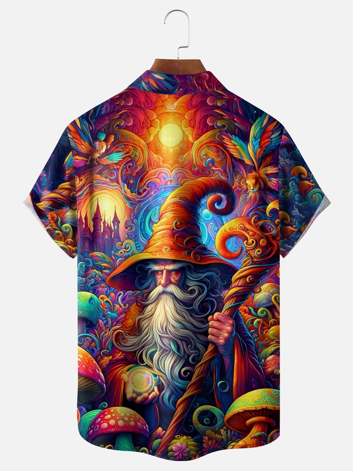 Moisture-wicking Hippie Magic Wizard Chest Pocket Halloween Shirt