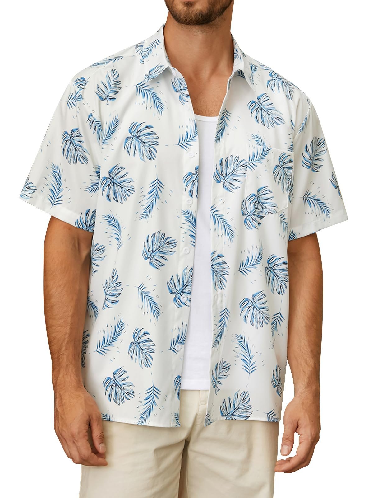 Leaf Chest Pocket Short Sleeve Beach Hawaiian Shirt