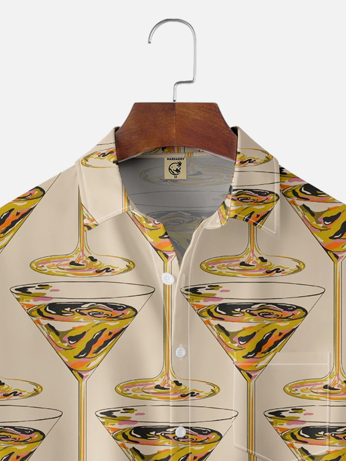 Moisture Wicking Abstract Cartoon Retro Cocktail Chest Pocket Hawaiian  Shirt