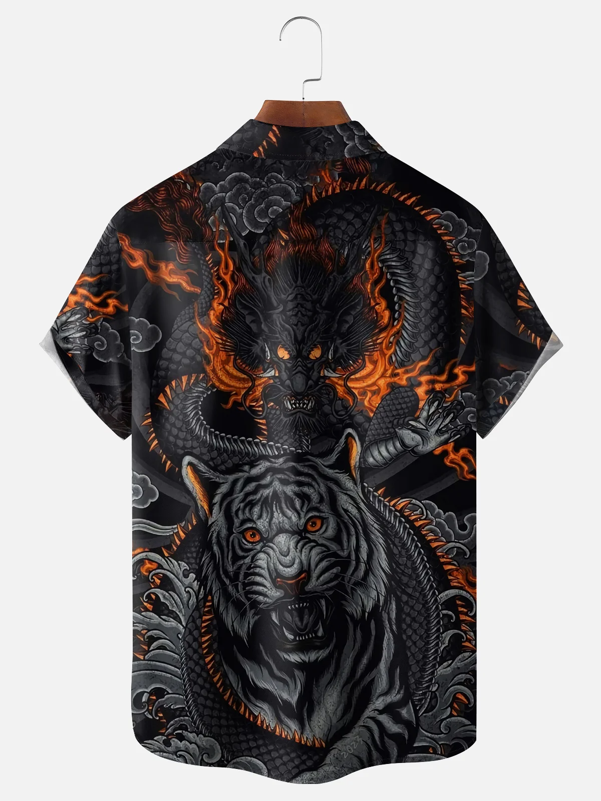 Moisture-wicking Dragon Tiger Chest Pocket Hawaiian Shirt