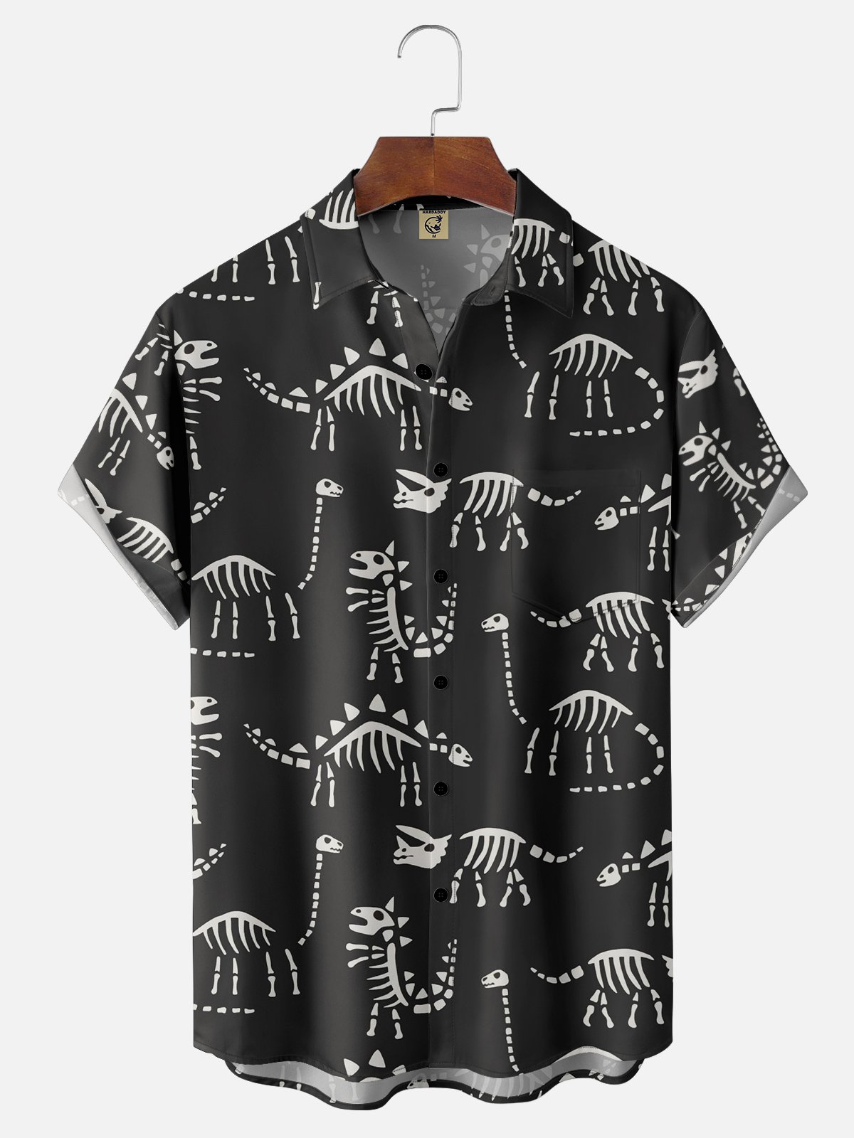 Moisture-wicking Halloween Dinosaur Chest Pocket Casual Shirt